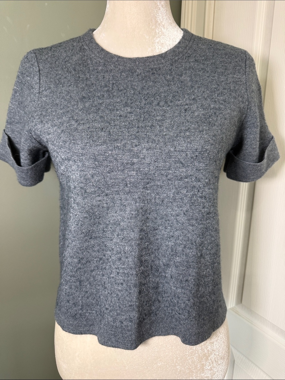 Madewell 1937 Wool Blend Short Sleeve Cropped Sweater Top Gray Blue Medium